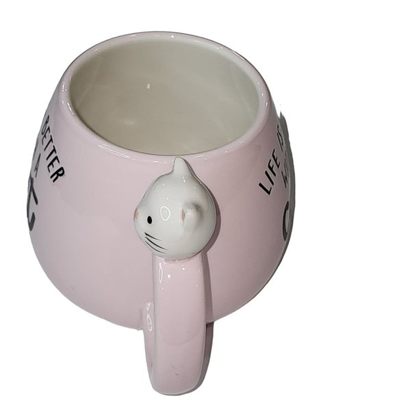 Set Of 2 Kitten Figurine Pink Ceramic Coffee Mug 16Oz Life Is Better With a Cat - Picture 5 of 16